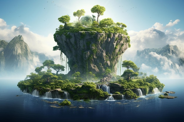 Illustration of Earth as a floating island surroun 00501 00