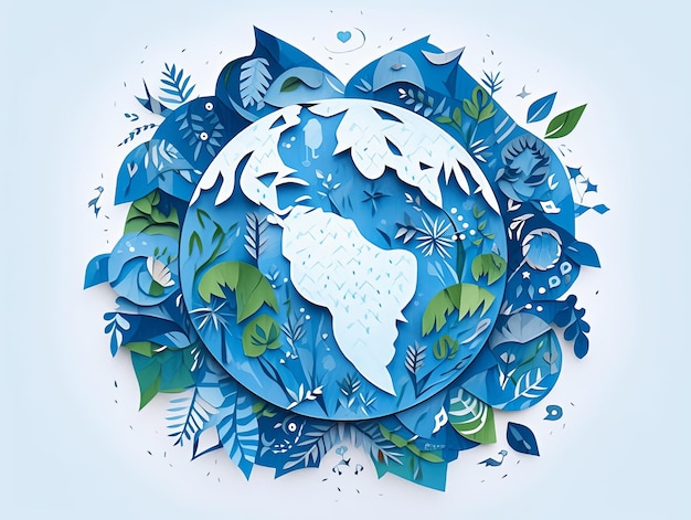 illustration Earth day paper cut in blue