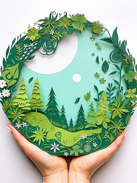 illustration Earth day paper cut in green