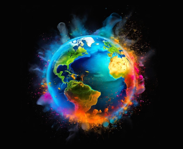 illustration of earth with a lot of pollution in vibrant colour isolated on dark background