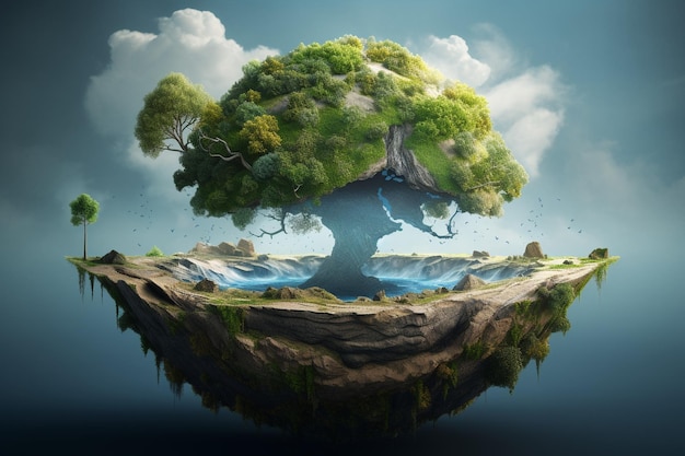 Иллюстрация Земли с деревом, растущим с 00200 02