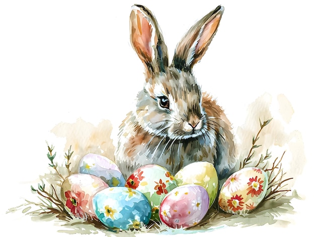 Illustration of a Easter bunny and easter eggs