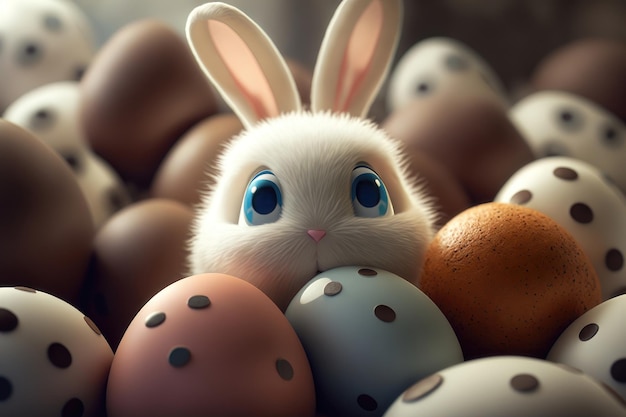 Иллюстрация пасхального кролика с яйцами Generation AI