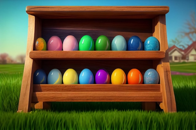Illustration of easter colorful eggs in cartoon style AI