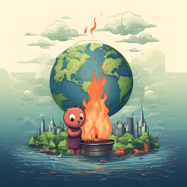 Illustration of the effects of global warming planet Earth generated AI