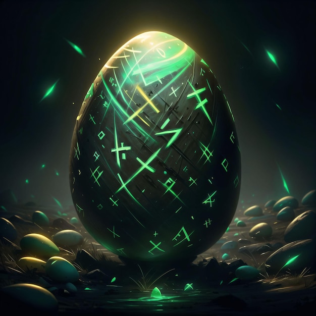 illustration of a egg with glowing green runes