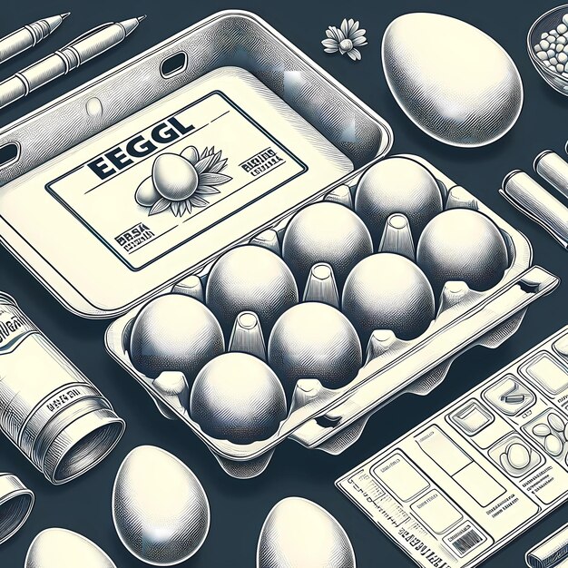 illustration of eggs in an egg carton Easter concept outline