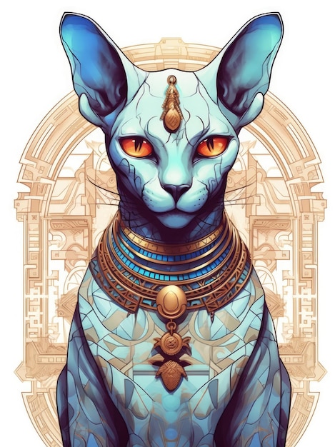 白い背景の上のエジプトのスフィンクス猫のイラスト