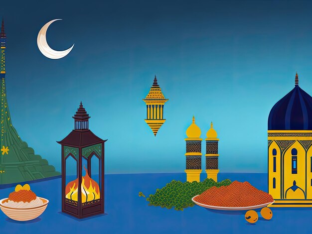 Illustration of eid al adha background with arabic lanterns