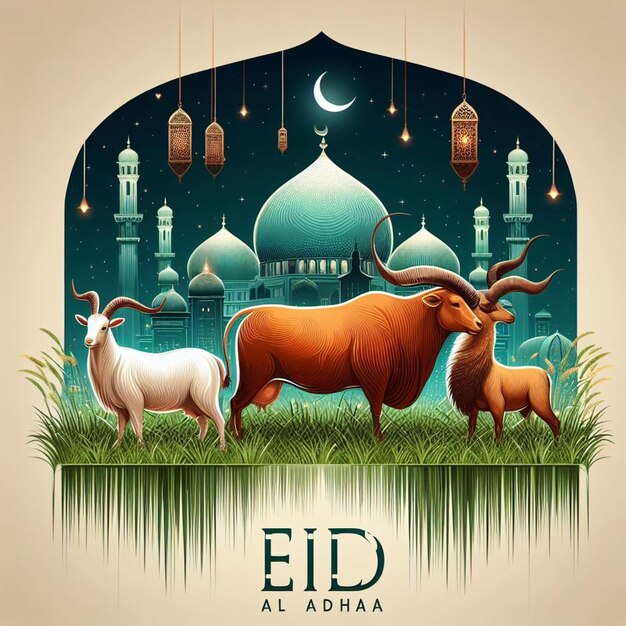 Illustration of Eid alAdha celebration greetings