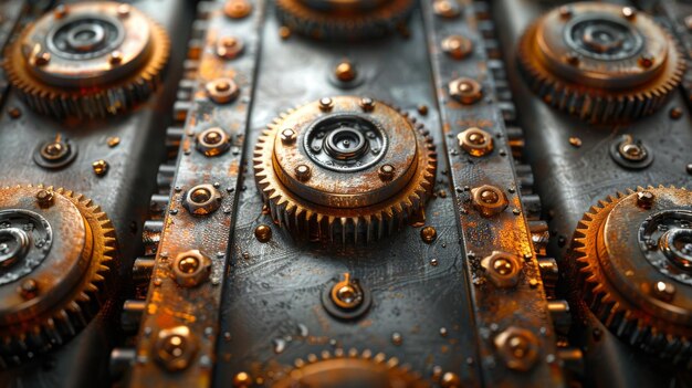 Illustration of elegant steampunk iron plates with cog wheels and screws