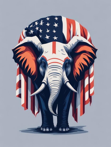 Illustration of an elephant painted with the American flag design