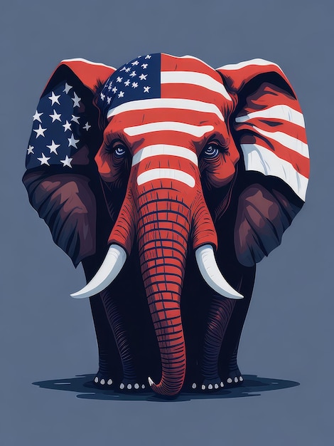 Illustration of an elephant painted with the American flag design