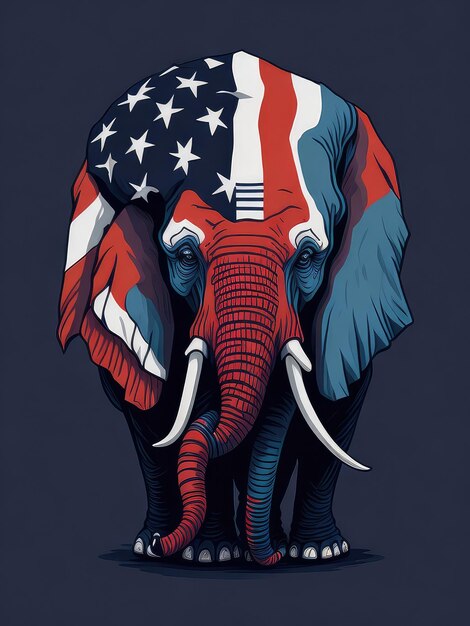 Photo illustration of an elephant painted with the american flag design