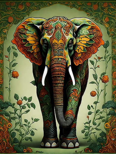 Illustration elephants body is made up of various patterns and shapes