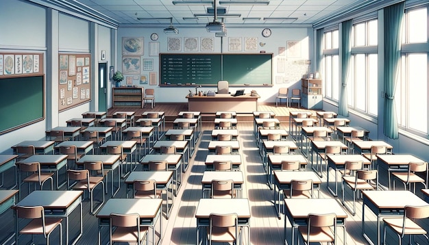 Premium AI Image  illustration of an empty classroom in anime style