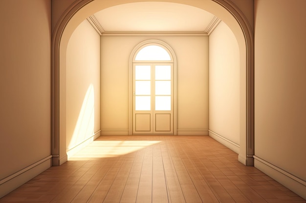 Illustration of an empty room with a door and a window Generative AI
