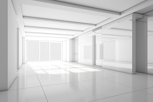 Illustration of an Empty Room with Minimalist White Walls and Floors Generative AI