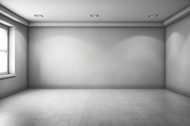 Illustration of an empty room with two windows and a blank white wall Generative AI