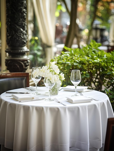 illustration of empty table with white table cloth