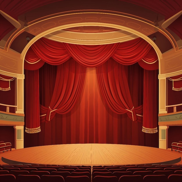 Photo an illustration of an empty theater stage with red curtains ai generated