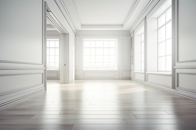 Иллюстрация пустой белой комнаты с пустыми стенами и полом Генеративный ИИ