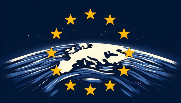 Photo illustration for europe day with a silhouette of the european continent