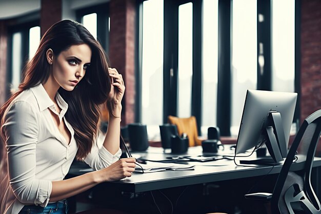 Illustration of european young woman in office