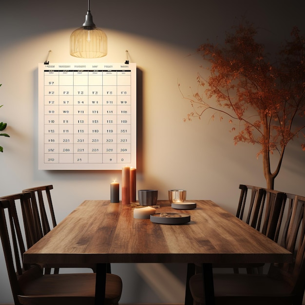 illustration of event date calendar listed on table or wall with