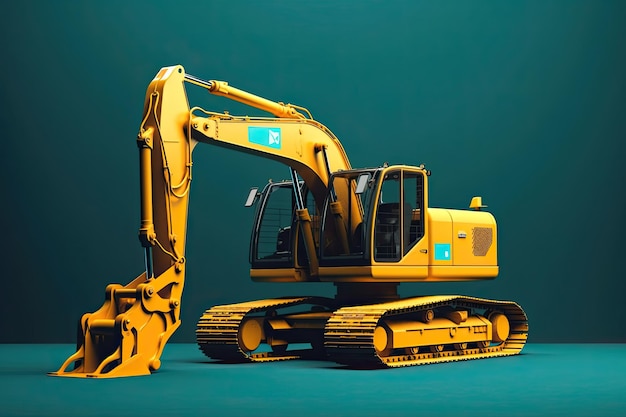 濃い黄色と薄い紺碧色の建設用掘削機械のイラスト 生成 AI