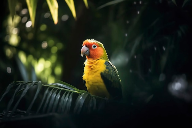 illustration exotic bird in a tropical garden ai generative