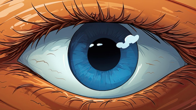 Illustration of an eye with blue iris and black eyelashes