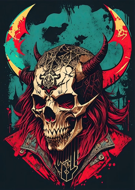 삽화 얼굴 악 죽음 두개골 티셔츠 디자인