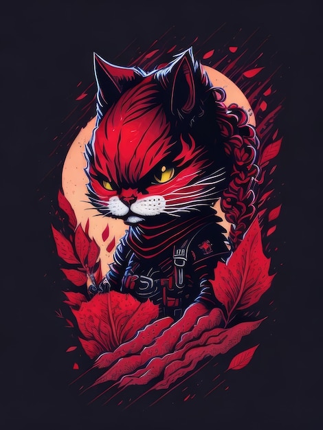 Illustration face evil ninja cat