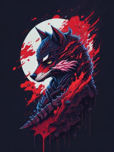 Illustration face evil ninja wolf