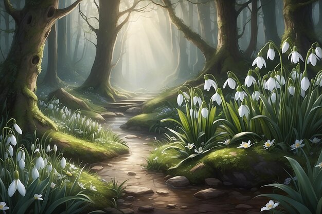 Illustration Fairy Tale Scene Magical Snowdrops