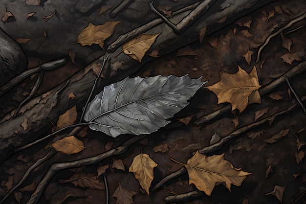 Illustration of a fallen leaf on a dark background