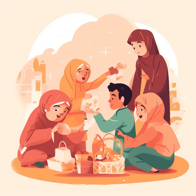 Illustration of a family having a picnic