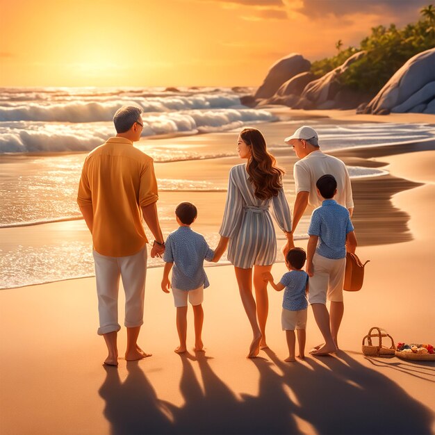Иллюстрация семейной фотографии, сделанной на пляже, в стиле Анселя Адамса Hd Hud Ultra 4k