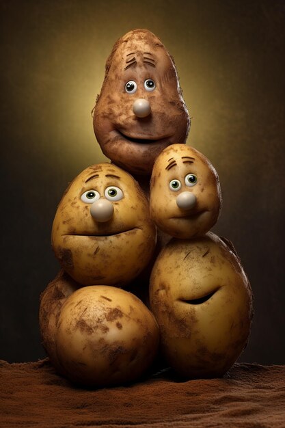 Photo illustration of a family of potato photorealistic