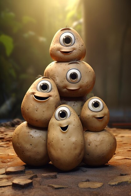 Photo illustration of a family of potato photorealistic