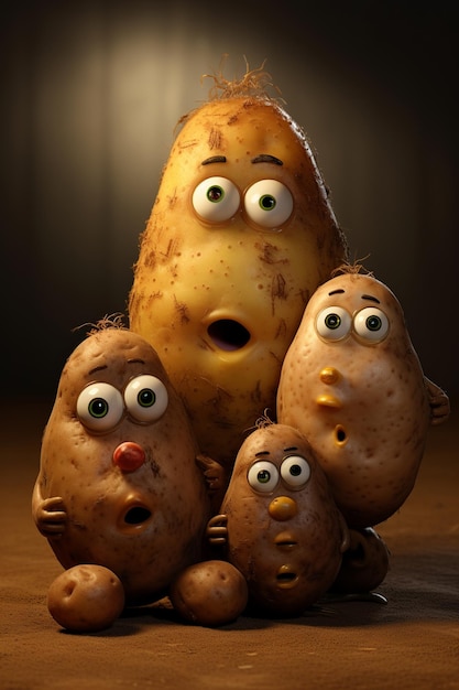 illustration of a family of potato photorealistic