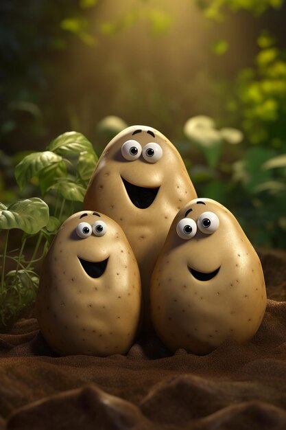 illustration of a family of potato photorealistic