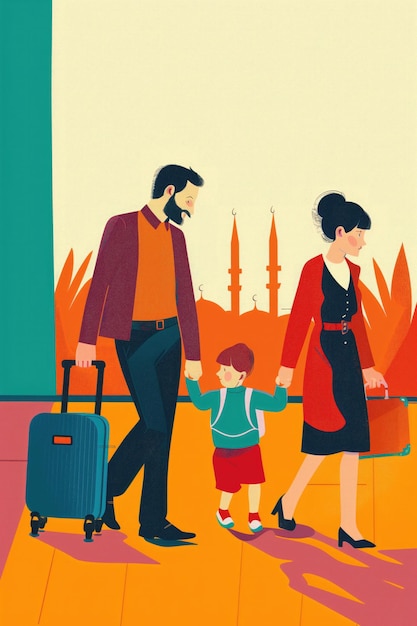 Photo an illustration of a family traveling