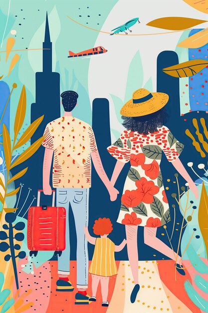 Photo an illustration of a family traveling