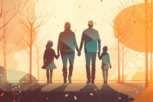 An illustration of a family walking in the sun generative ai