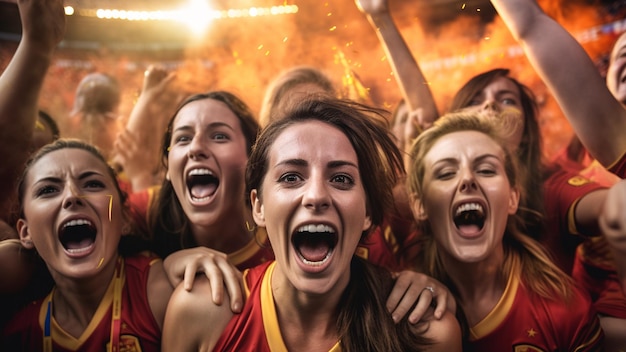 Иллюстрация болельщиков, празднующих победу женской сборной Испании на чемпионате мира по футболу