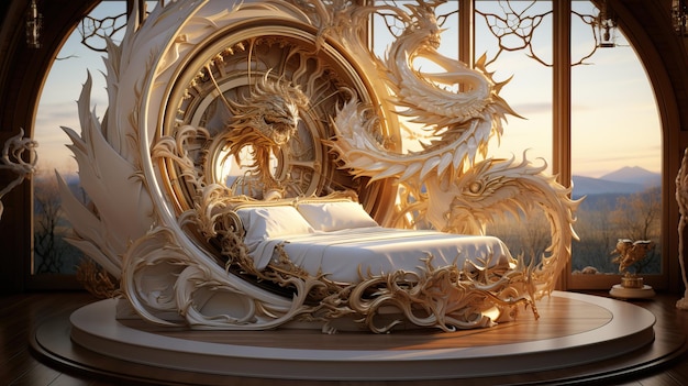 Illustration of fantasy bed with beautiful decoration