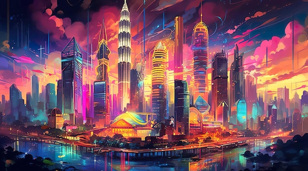 Photo illustration fantasy of colorful cityscape