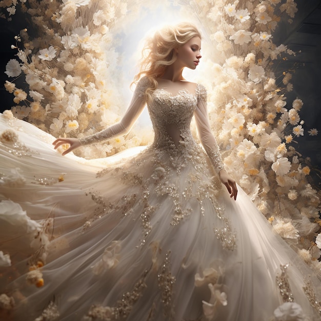 illustration of Fantasy Concept of Beautiful Wedding Dress